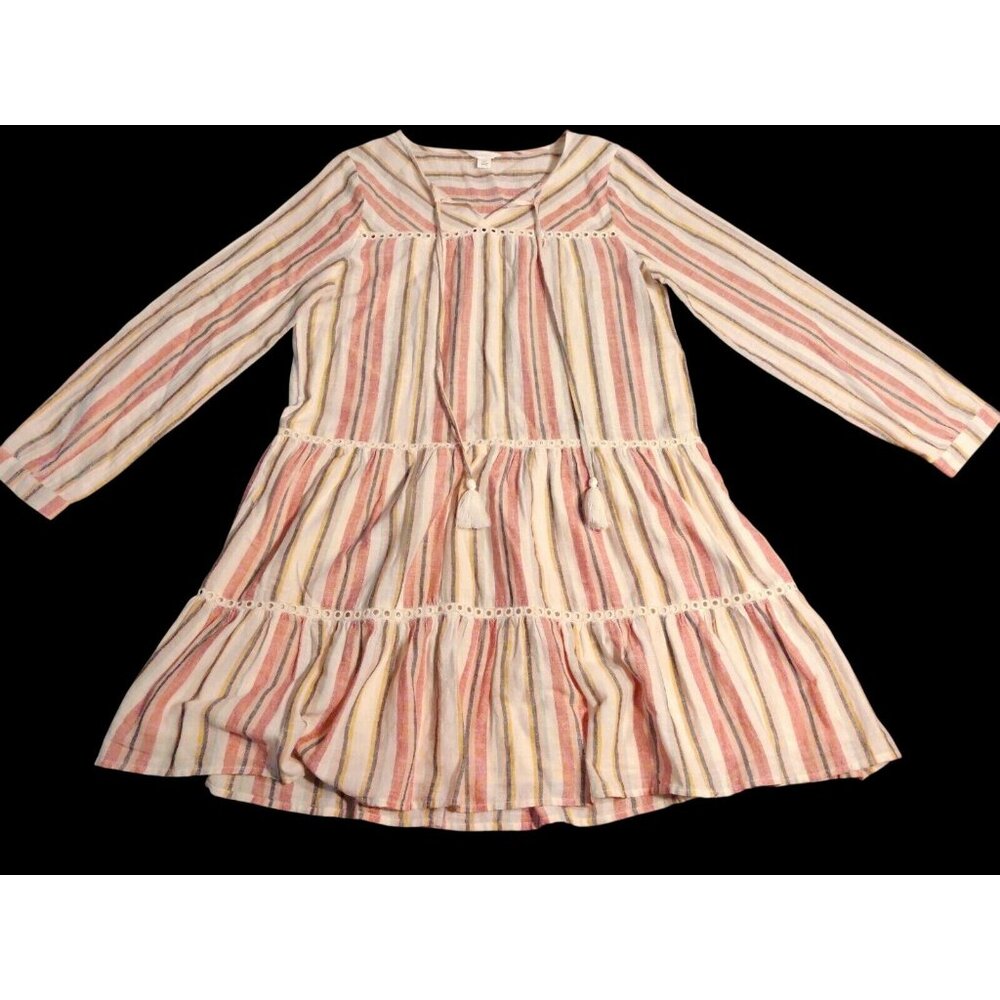 Caslon Linen/Cotton Dress Bohemian Striped Comfort Resort  M